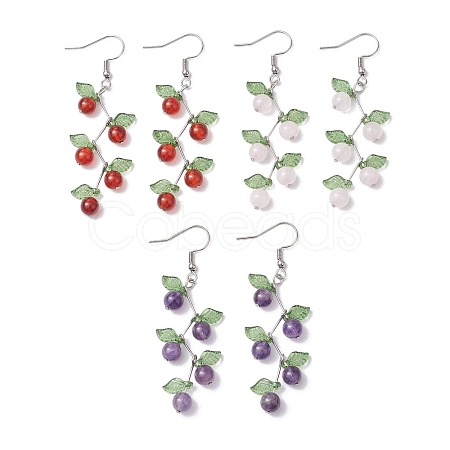 3 Pairs Fruit Gemstone & Acrylic Dangle Earrings EJEW-TA00472-1