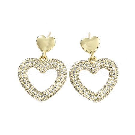 Hollow Heart Brass with Cubic Zirconia Stud Earrings EJEW-Q811-33G-1