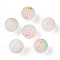 Frosted Baking Painted Crackle Glass Beads with Glitter Powder, Two Tone, Round, Pink, 8x7.5mm, Hole: 1.6mm, about 1538pcs/1000g