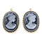 Opaque Resin Elegant Lady Cameo Pendants, Ion Plating(IP) 304 Stainless Steel Oval Charms, Manual Polishing, Gray, Real 18K Gold Plated, 22x14.5x4.5mm, Hole: 1.4mm