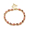 Enamel Evil Eye & Cubic Zirconia Rectangle Link Chain Bracelet, Golden Brass Jewelry for Women, Red, 7-1/4 inch(18.5cm)