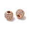 Rack Plating Round Brass Micro Pave Cubic Zirconia Beads, Long-Lasting Plated, Lead Free & Cadmium Free, Rose Gold, 6.5mm, Hole: 2.5mm