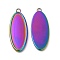 Ion Plating(IP) 304 Stainless Steel Pendant Cabochons Settings, Oval, Rainbow Color, Tray: 26x10mm, 30.5x12x2mm, Hole: 1.5mm