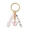 Alloy Enamel Acrylic with Natural Rose Quartz Keychain, Butterfly, Word MISS, Golden, 7.2cm