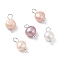 Natural Cultured Freshwater Pearl Charms, with Platinum Brass Ball Head Pins, Two Sides Polished, Seashell Color, 10~12x6.5~8x4~5.5mm, Hole: 2.3~2.6mm