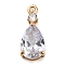 Golden Brass Micro Pave Cubic Zirconia Pendants, with Glass, Teardrop Charms, Clear, 19.5x13x5mm, Hole: 1.5mm