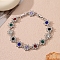 Alloy Rhinestone Link Chain Bracelets, Floewr, Colorful, 9-1/8 inch(23cm)