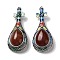 Tibetan Style Alloy Brooches, with Natural Red Agate and Eneml, Antique Silver, 66x27.5x18mm, Hole: 8.4x4.2mm