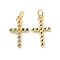 Brass Micro Pave Colorful Cubic Zirconia Pendants, with Jump Ring, Cross Charms, Real 18K Gold Plated, 17.5x10.5x1.5mm, Hole: 3.2mm