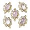 Natural Amethyst Faceted Oval Connector Charms, Rack Plating Brass Micro Pave Clear Cubic Zirconia Flower Links, Golden, 25.5x16x7mm, Hole: 1.2mm