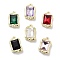 Rack Plating Alloy Rhinestone Charms, Lead Free & Cadmium Free & Nickel Free, Rectangle, Mixed Color, Golden, 14x9x5mm, Hole: 1.2mm