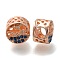 Rack Plating Alloy Rhinestone European Beads, Large Hole Beads, Flat Round with Ocean Wavy Seagull, Rose Gold, 11x8mm, Hole: 4.8mm