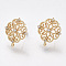 Brass Stud Earring Findings, Cubic Zirconia and Loop, Nickel Free, Real 18K Gold Plated, Flower, Clear, 13x12mm, Hole: 0.8mm, Pin: 0.8mm