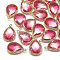 Glass Pendants, with Golden Tone Brass Findings, Faceted, teardrop, Hot Pink, 23x15x7mm, Hole: 1.5~2mm