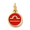 Real 18K Gold Plated Brass Enamel Charms, with Jump Ring, Long-Lasting Plated, Lead Free & Cadmium Free, Flat Round with Libra Charms, Red, 10x8x1mm, Hole: 4mm