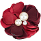 Cloth 3D Flower Brooch Pin, Cubic Zirconia & Plastic Imitation Pearl Badge for Women, Dark Red, 85~90mm