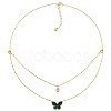 Natural Malachite Butterfly & Cubic Zirconia Oval Pendant Double Layered Necklace JN1057A-1