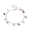 Natural Fluorite Chips & Moon Charms Anklet AJEW-AN00512-06-1