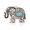 Antique Silver Plated Alloy Synthetic Turquoise Elephant Big Pendants PALLOY-J546A-01AS-2