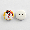 2-Hole Christmas Snowman Printed Wooden Buttons X-BUTT-R032-057-2