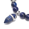 Natural Lapis Lazuli(Dyed) Round Beaded Stretch Bracelet with Bullet Charms BJEW-JB09018-01-4