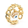 Enamel Evil Eye Charm Open Cuff Ring with Cubic Zirconia KK-D080-04G-3