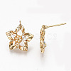 Hollow Brass Micro Pave Clear Cubic Zirconia Stud Earring Findings KK-R117-059-NF-3