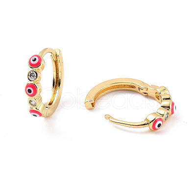 Enamel Evil Eye Hoop Earrings with Clear Cubic Zirconia EJEW-C023-08G-1