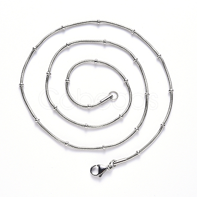 Non-Tarnish 304 Stainless Steel Round Snake Chain Necklace NJEW-S420-009A-P-1