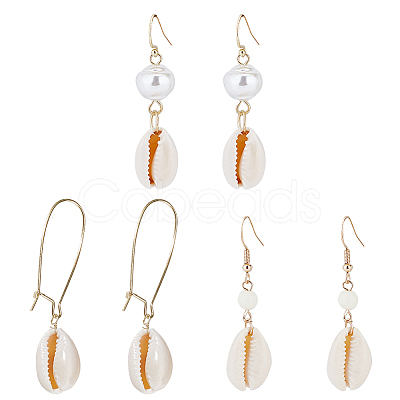 ANATTASOUL 3 Pairs 3 Style Narural Shell Dangle Earrings EJEW-AN0001-70-1