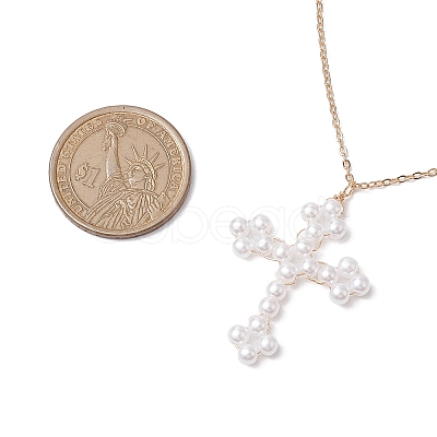 Cross Fleury Acrylic Imitation Pearl Pendant Necklaces NJEW-JN04985-1