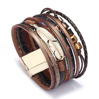 PU Leather Multi-strand Bracelets BJEW-F352-02G-05-1