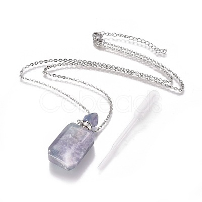 Natural Fluorite Openable Perfume Bottle Pendant Necklaces G-K295-B-P-1