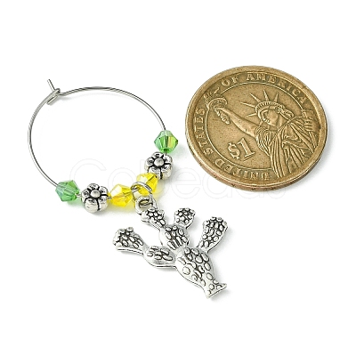 Tibetan Style Alloy Cactus Wine Glass Charms AJEW-JO00236-01-1