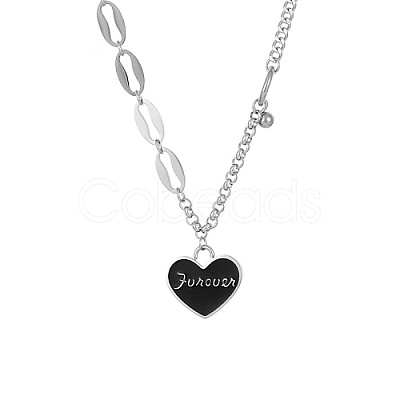 Stainless Steel Enamel Heart Pendant Necklaces for Women BR5096-1