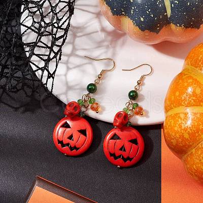 Pumpkin Synthetic Turquoise Dangle Earrings EJEW-TA00517-1