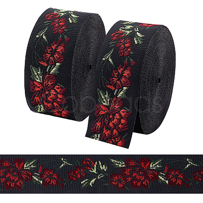 6.8M Flat Ethnic Style Polyester Jacquard Flower Ribbon OCOR-WH0082-133A-1