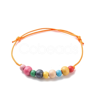 Natural Wood Round Beaded Bracelets BJEW-JB08566-1