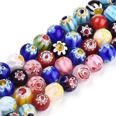 Handmade Millefiori Glass Round Bead Strands LAMP-J038-8mm-M-1