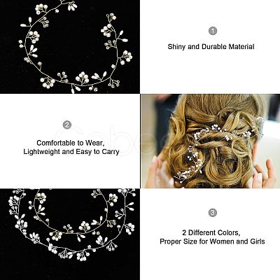 CHGCRAFT 2Pcs 2 Style Bridal Pearl Rhinestone HairBand OHAR-CA0001-07-1