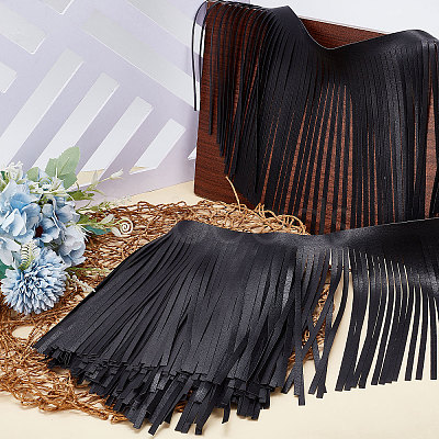 PandaHall Elite 3 Meters PU Imitation Leather Tassels Trimming DIY-PH0010-44C-02-1