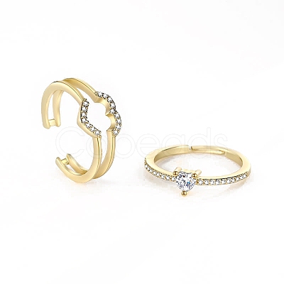 2Pcs 2 Styles Brass Micro Pave Cubic Zirconia Rings PW-WG4EDBE-02-1