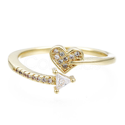 Exquisite Cubic Zirconia Heart Cuff Ring RJEW-N035-066-NF-1