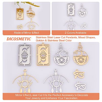 DICOSMETIC 16Pcs 8 Style 201 Stainless Steel Laser Cut Pendants STAS-DC0009-93-1