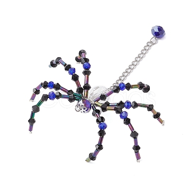 3Pcs 3 Colors Halloween Theme Spider Glass Pendants PALLOY-JF02882-1