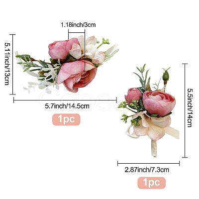 CRASPIRE 2Pcs 2 Style Silk Imitation Rose Corsage Boutonniere AJEW-CP0001-60-1