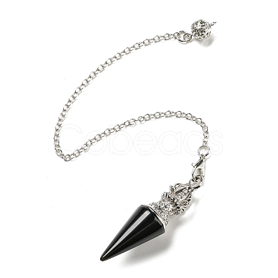 Natural Obsidian Pointed Dowsing Pendulums AJEW-P113-01P-02-1