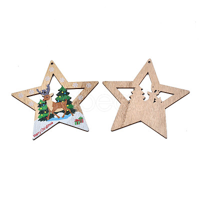 Christmas Theme Single-Sided Printed Wood Big Pendants WOOD-N005-62-1