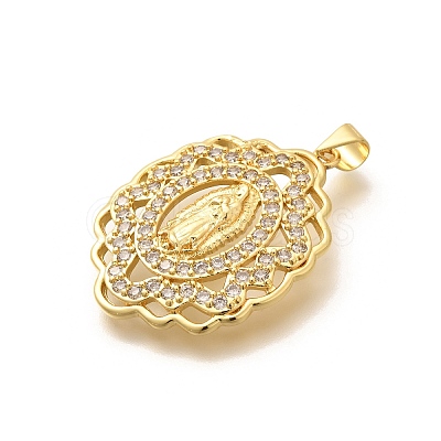 Religion Themed Rack Plating Brass Micro Pave Cubic Zirconia Pendants KK-L226-007G-14-1