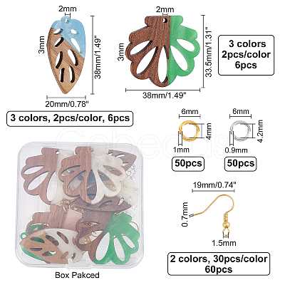 SUPERFINDINGS DIY 6 Pairs Leaf and Flower Wood Earring Makings DIY-FH0002-02-1